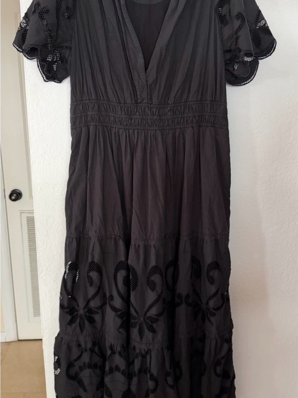 Anthropologie Black Tiered Eyelet Maxi Dress - Picture 4 of 6